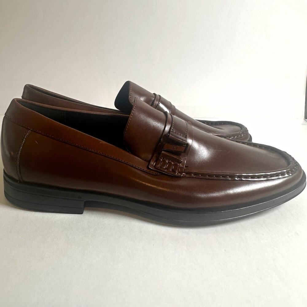 Steve Madden Men's Brown Leather Slip-On Loafer Almond Toe Lined Strap 12